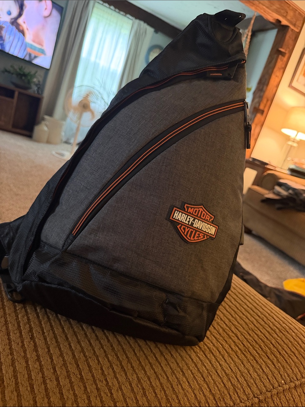 Harley-Davidson Gray Sling Backpack with Orange Trim